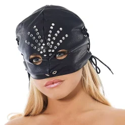 Masque BDSM Ouvert En Cuir Avec Rivets - Rimba