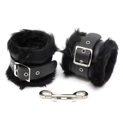 Menottes Rembourrées En Cuir & Fourrure Noir - Rimba -Sex Toys Femme boutique 12828
