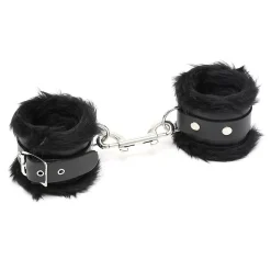 Menottes Rembourrées En Cuir & Fourrure Noir - Rimba -Sex Toys Femme boutique 12830