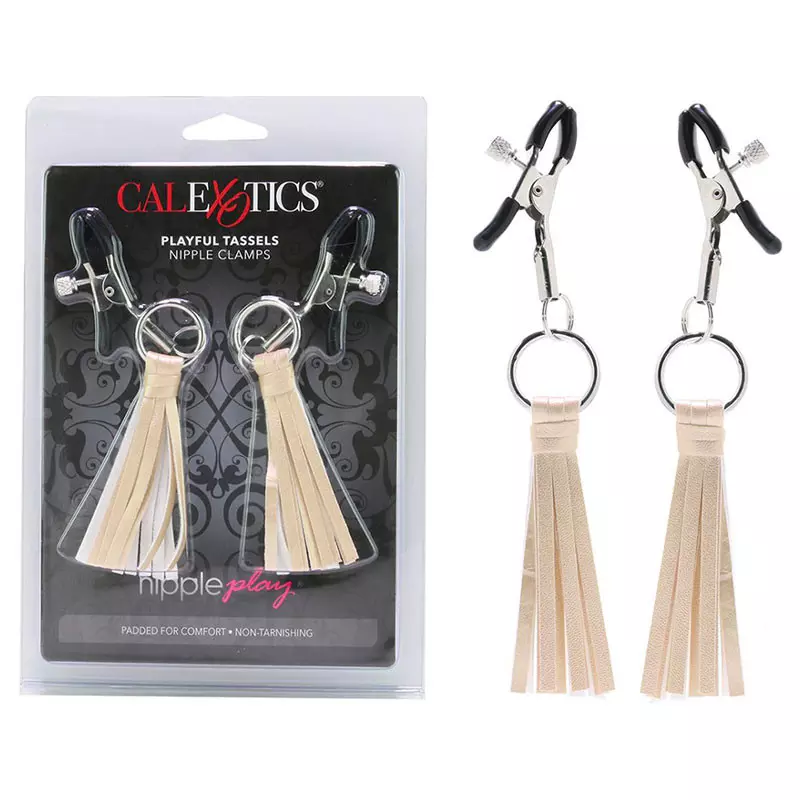 Pinces à Tétons Avec Petit Fouet (Doré) - CalExotics 2 Pinces à Tétons Avec Petit Fouet (Doré) - CalExotics – Image 2